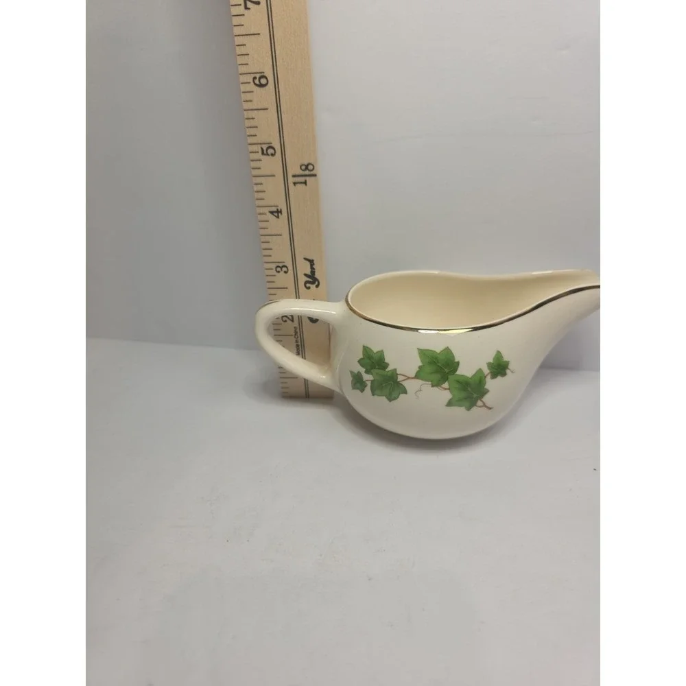 Vintage Paden City West Virginia Pottery Green‎ Ivy Gravy Boat with Gold Trim